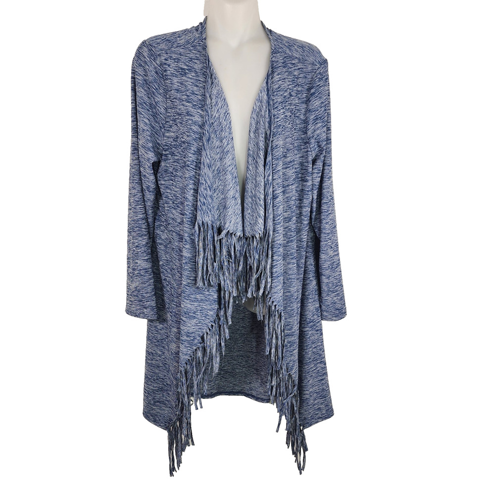 Attitudes by Renee Spacedye Cascade Fringe Duster Cardigan Open Ocean Blue Small